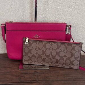 LIKE NEW! COACH Leather Crossbody with Removable Zipper Pouch in Strawberry Pink